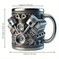 V8 Engines Stainless Steel 7 OZ Insulated Handle Coffee Mug - Creative Automotive Engine Design