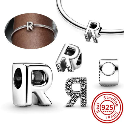 Hot Sale 100% 925 Sterling Silver 26 Letter A~Z Alphabet DIY Name Beads Fit Original  Charm Bracelet Bangles Fine Jewelry