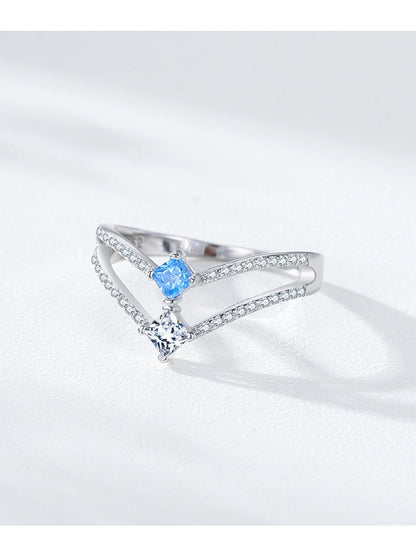 Ailmay 925 Sterling Silver Double-Layer Water Droplet Shaped Blue & White Zircon Ring For Women Personality Gift Party Jewelry