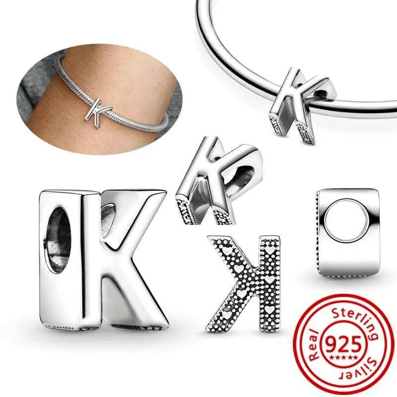 Hot Sale 100% 925 Sterling Silver 26 Letter A~Z Alphabet DIY Name Beads Fit Original  Charm Bracelet Bangles Fine Jewelry