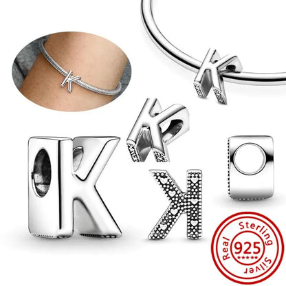 Hot Sale 100% 925 Sterling Silver 26 Letter A~Z Alphabet DIY Name Beads Fit Original  Charm Bracelet Bangles Fine Jewelry