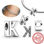 Hot Sale 100% 925 Sterling Silver 26 Letter A~Z Alphabet DIY Name Beads Fit Original  Charm Bracelet Bangles Fine Jewelry