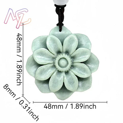 Light Green Natural Jade Flower Heart Pendant Necklace Real Jewellery Carved Gemstone Fashion Charm Amulet Gifts for Women Men