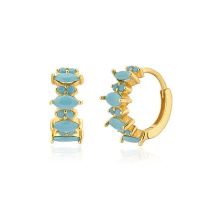Luxury 925 Sterling Silver Ear Needle Flower Colorful Crystal Gold Earring For Women Hoop Earrings Trend Jewelry  Accessories