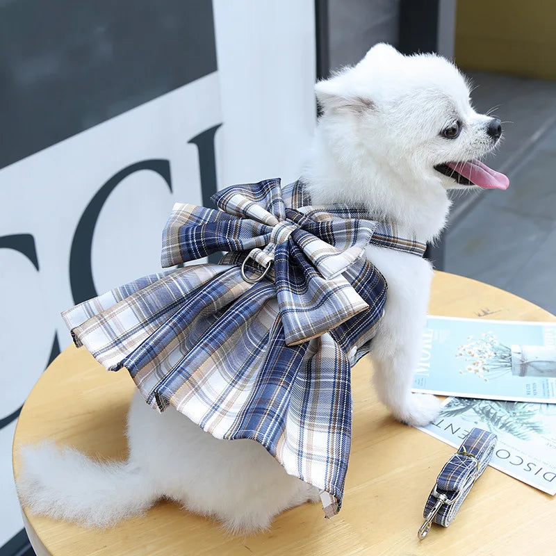 Cute Plaid Skirt Chest Strap Leash Dog Cat Vest Clothes Fighting Supplies Pet Harnesses Walking Pet Accessories Comfortable