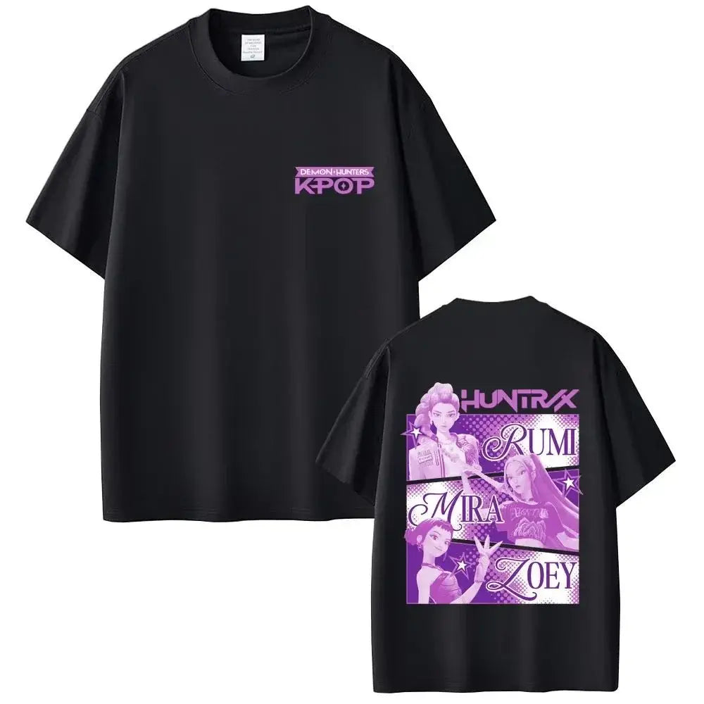 KPop Demon Hunters Rumi Mira Zoey Saja Boys Derpy Tiger Double Sided Print T-shirts