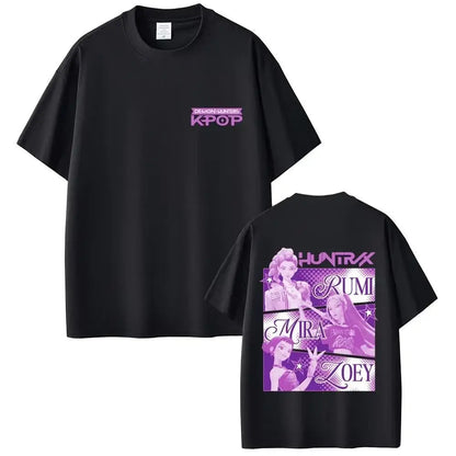 KPop Demon Hunters Rumi Mira Zoey Saja Boys Derpy Tiger Double Sided Print T-shirts