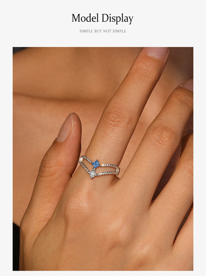Ailmay 925 Sterling Silver Double-Layer Water Droplet Shaped Blue & White Zircon Ring For Women Personality Gift Party Jewelry