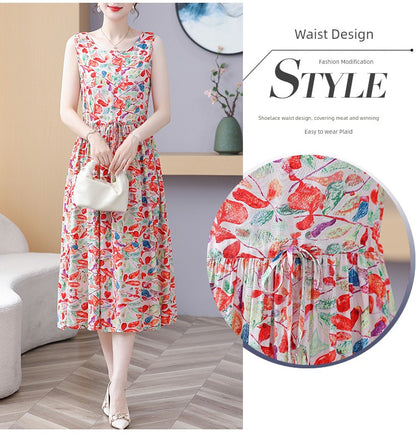 New Arrival Noil Poplin Dress Women's Summer Plus Size Ladieswear Classy Western Style Artificial Cotton Tall Sleeveless Dress Outwear
