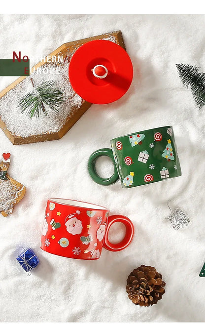 Christmas Creative Ceramic Mug Santa Claus Coffee Mugs High Beauty Drinkware Breakfast Milk Cpus Couple Water Cup Kawaii Gift
