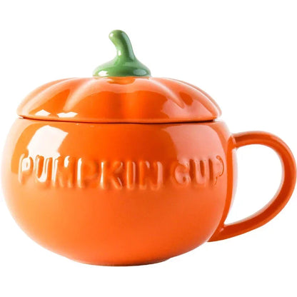Pumpkin Mug Ceramic with Lid with Spoon Coffee Cups Milk Tea Breakfast Creative Handle Design Gift Drinkware Kitchen Halloween