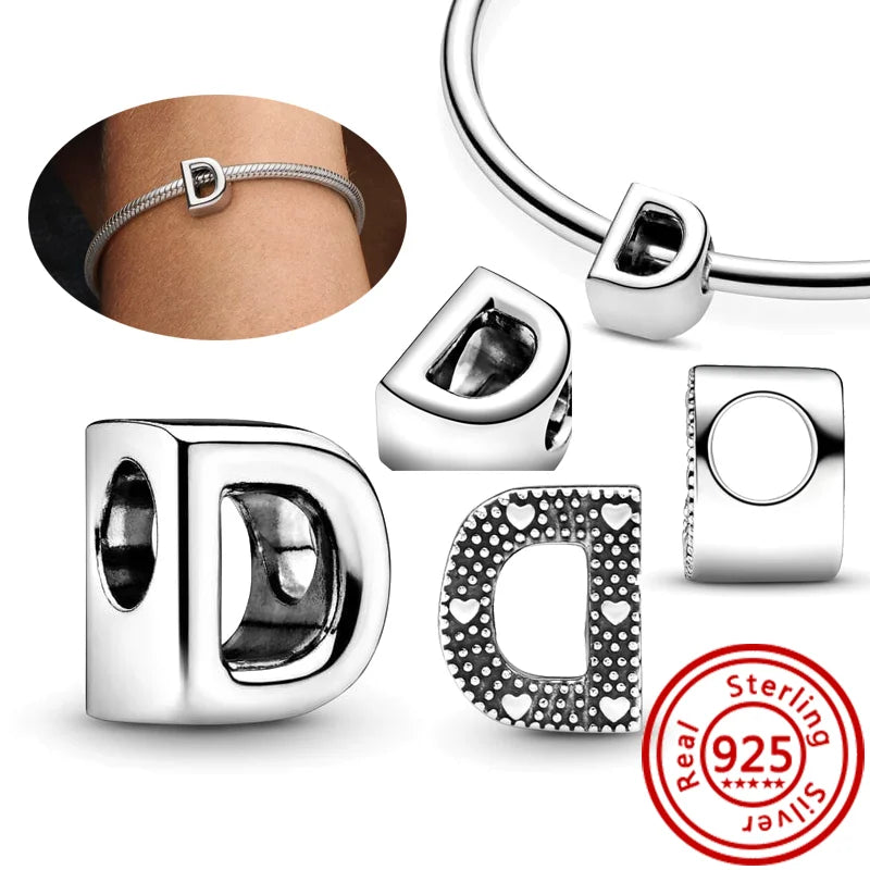 Hot Sale 100% 925 Sterling Silver 26 Letter A~Z Alphabet DIY Name Beads Fit Original  Charm Bracelet Bangles Fine Jewelry
