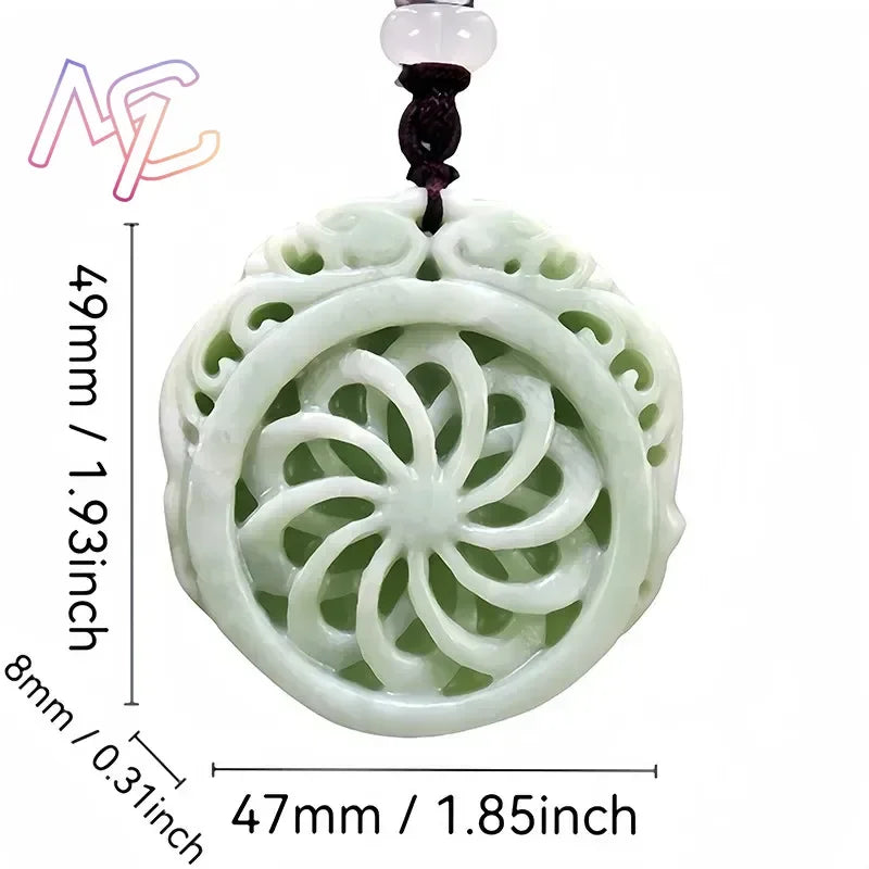 Light Green Natural Jade Flower Heart Pendant Necklace Real Jewellery Carved Gemstone Fashion Charm Amulet Gifts for Women Men