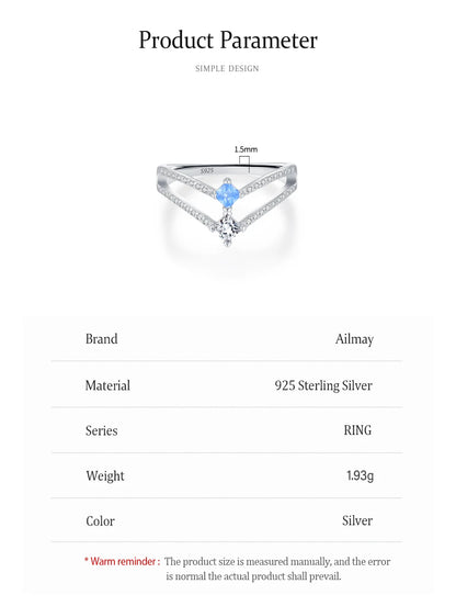 Ailmay 925 Sterling Silver Double-Layer Water Droplet Shaped Blue & White Zircon Ring For Women Personality Gift Party Jewelry