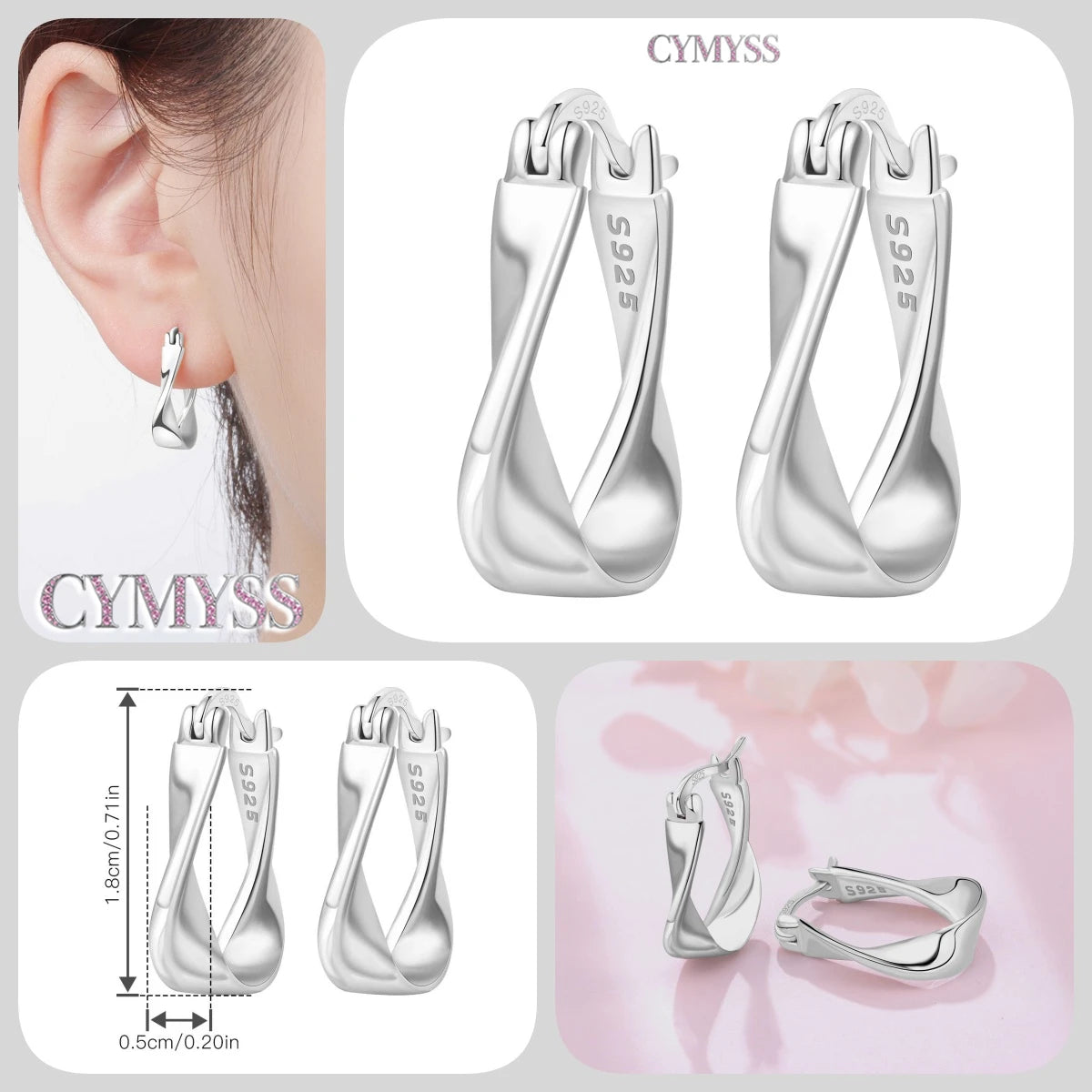 CYMYSS 2025 New 925 Sterling Silver Classic Hollow-out Versatile Hoop Earrings for Women Fine Jewelry Ideal Birthday Party Gifts