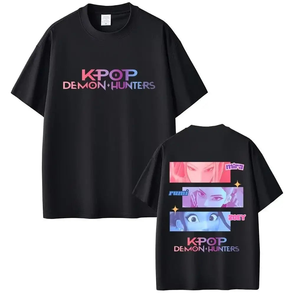 KPop Demon Hunters Rumi Mira Zoey Saja Boys Derpy Tiger Double Sided Print T-shirts