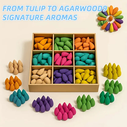 9Pack Colorful Aromatherapy Incense Sticks for Home Indoor Long Lasting Fragrance Smoke Falls for Viewing Relaxation