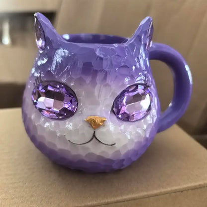 Cat Mineral Crystal Coffee Mugs Handmade Resin