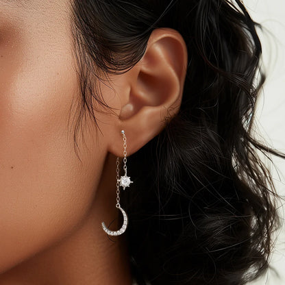 Sterling Silver Opal Star Charm Gold Hoop Earrings