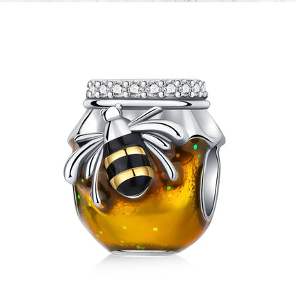 925 Sterling Silver Bee Honey jar Yellow series pandent Charm Fit Bracelet DIY Bead Ms Premium Jewelry Valentine's Birthday Gift