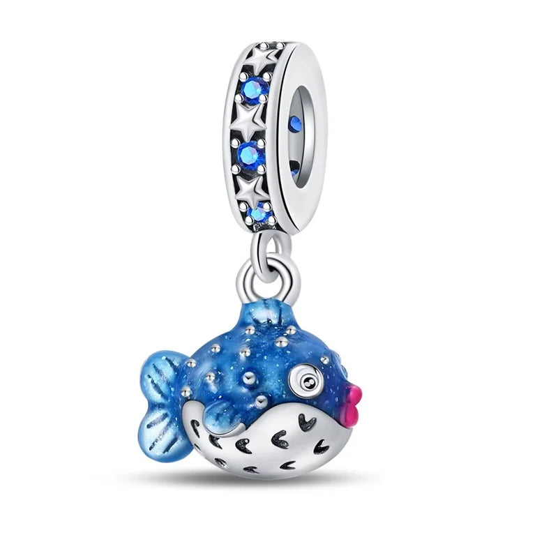 Blue Series 925 Sterling Silver Turtle,Whale & Seahorse Dangle Charm Fits Bracelet Kids Ocean Jewelry Accessories