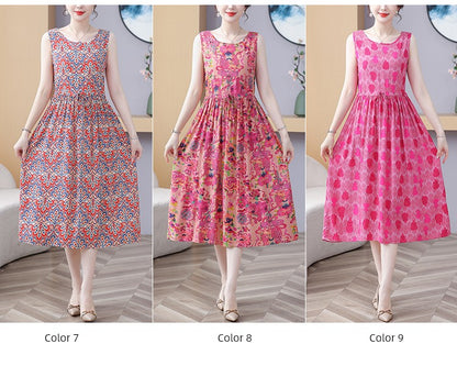 New Arrival Noil Poplin Dress Women's Summer Plus Size Ladieswear Classy Western Style Artificial Cotton Tall Sleeveless Dress Outwear