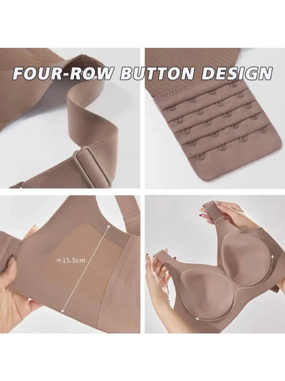 Wireless Bra for Women 2025 – No Underwire, Solid Color, 4-Row Hooks, Anti-Sag Support
