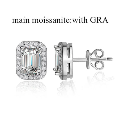 Smyoue Each 0.5CT 1CT 2CT Moissanite Stud Earrings for Women Emerald/radiant Cut Bridal Classic Jewelry 925 Pure Silver Earring