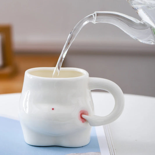320ml Funny Coffee Mug with Hand Handle Cute Ceramic Mug Fat Belly Shaped Mug Weight Loss Encouragement Gift