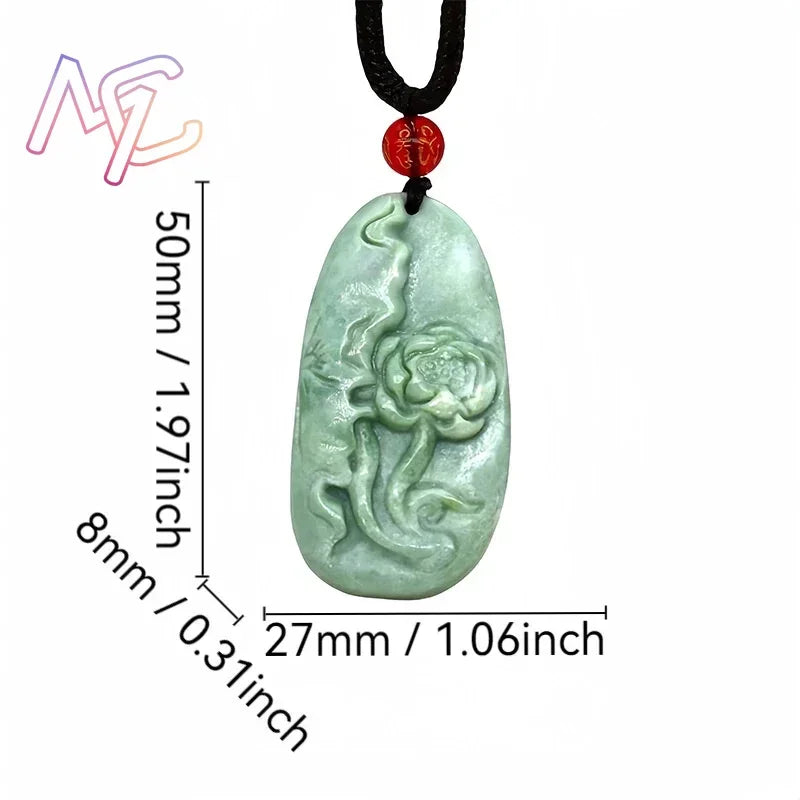 Light Green Natural Jade Flower Heart Pendant Necklace Real Jewellery Carved Gemstone Fashion Charm Amulet Gifts for Women Men
