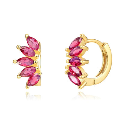 Luxury 925 Sterling Silver Ear Needle Flower Colorful Crystal Gold Earring For Women Hoop Earrings Trend Jewelry  Accessories