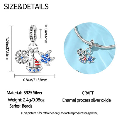 Blue Series 925 Sterling Silver Turtle,Whale & Seahorse Dangle Charm Fits Bracelet Kids Ocean Jewelry Accessories