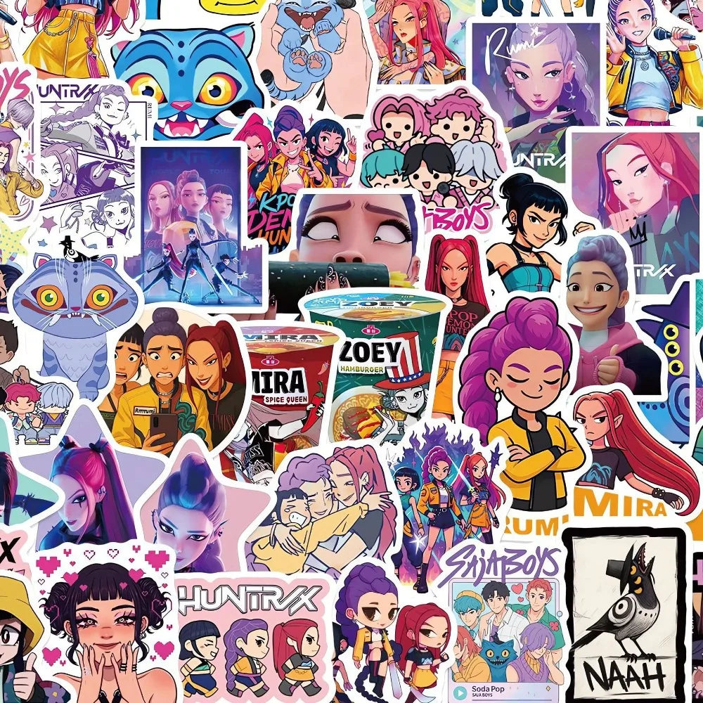 A50/55/60Pcs KPop Demon Hunters Stickers KPop Demon Hunters DIY Stickers Scrapbooking Phone Luggage Skateboard Waterproof Decals