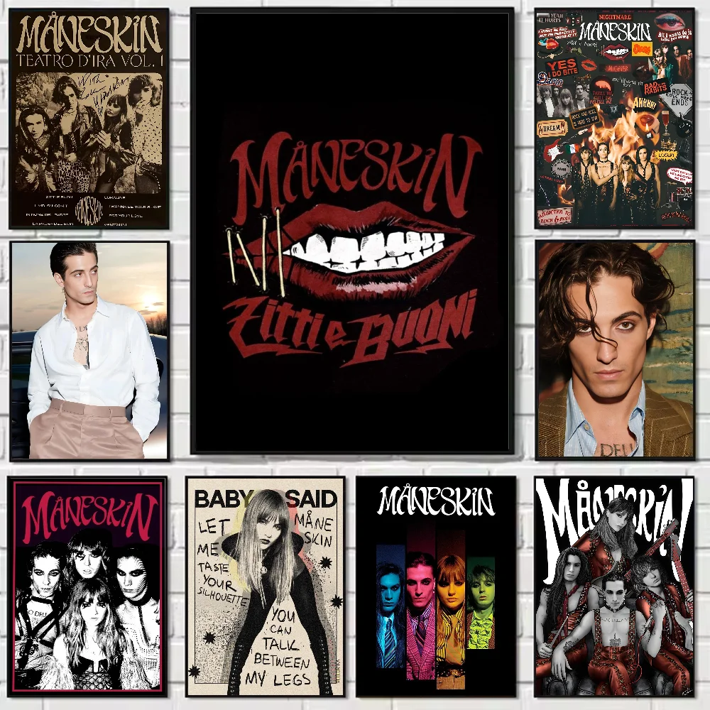 M-Maneskin D-Damiano David Band Poster HD Art Sticky Wall Waterproof Home Living Room Bedroom Bar Aesthetic Decoration