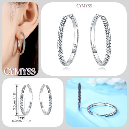 CYMYSS 2025 New 925 Sterling Silver Classic Hollow-out Versatile Hoop Earrings for Women Fine Jewelry Ideal Birthday Party Gifts