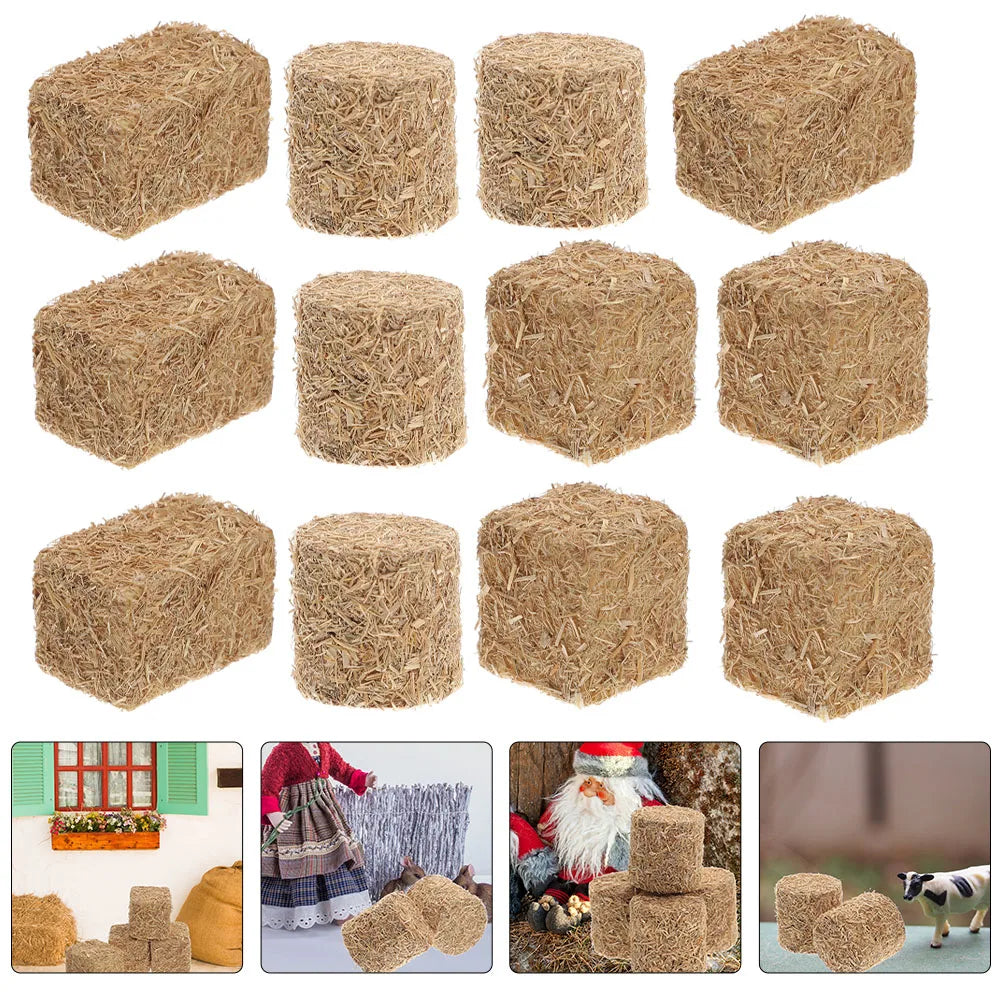 12pcs Home Decor Stackable Haystack Autumn Style Mini Hayrick Ornament Scene Bales Dollhouse Mini Bales for Micro Landscaping