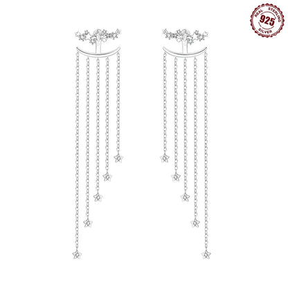 925 pure silver Purple Star Shining 1 pair of 2-wear fringed stud earrings, elegant and high-quality women's earrings, suitable
