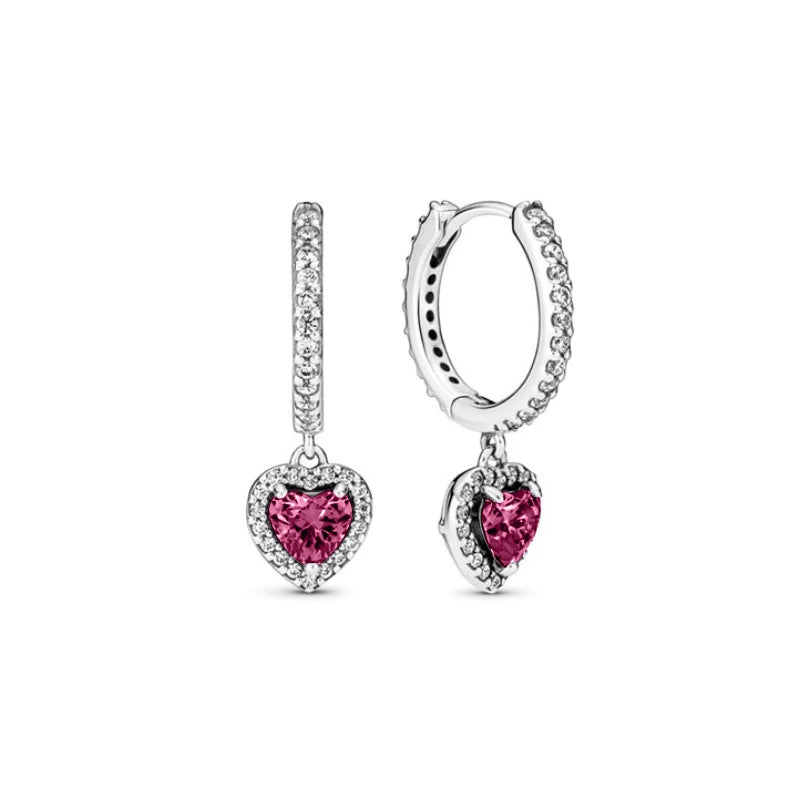 European New S925 Silver Zircon Heart-ShapedColored Earrings Suitable For Women's Holiday Exquisite Charm Jewelry Gifts
