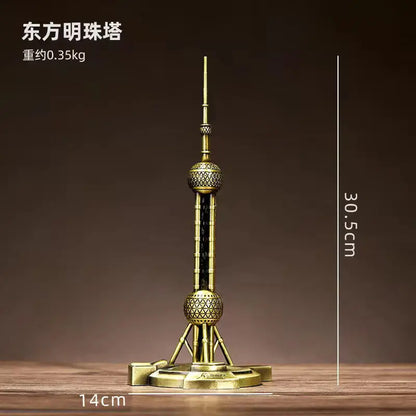 Iron Landmark Building Model Eiffel Tower Oriental Pearl Creative Home Decor Living Room Decorations Metal Ornaments