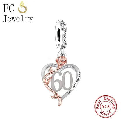 FC Jewelry Fit Original Charm Bracelet 925 Silver 18th 30th 40th Birthday Number Rose Flower Bead For Making Daughter Berloque