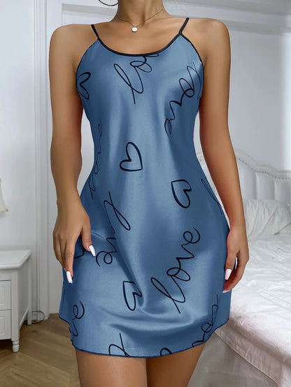 Heart Letter Print Spaghetti Strap Women's Sleepwear