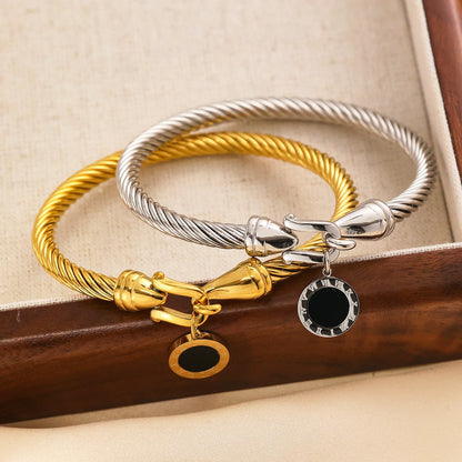 316L Stainless Steel Wire Rope Roman Digital Hang Buckle Bracelet Bangle Woman Jewelry ,Birthday Gifts,Party Gifts