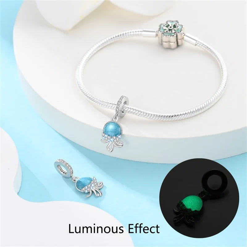 Blue Series 925 Sterling Silver Turtle,Whale & Seahorse Dangle Charm Fits Bracelet Kids Ocean Jewelry Accessories