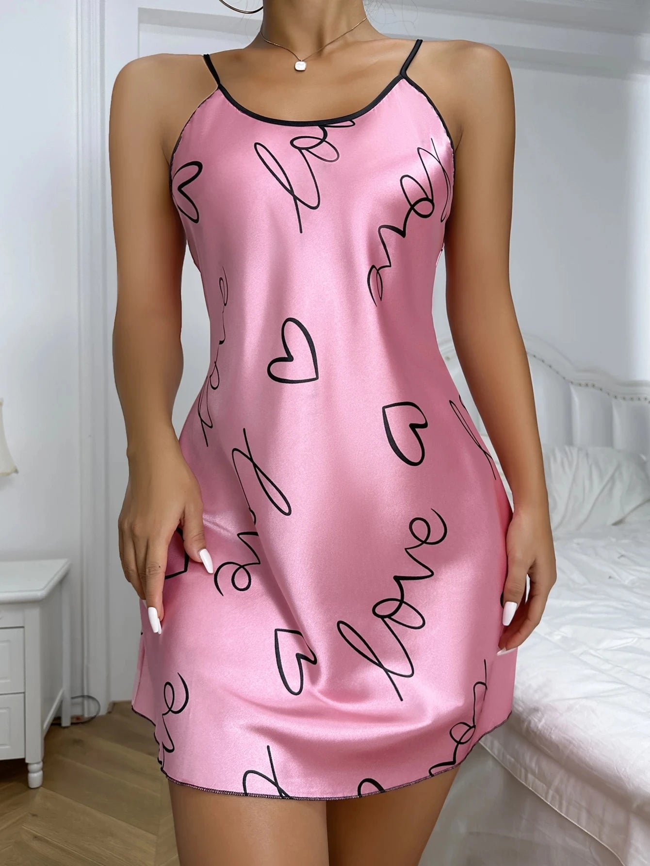 Heart Letter Print Spaghetti Strap Women's Sleepwear