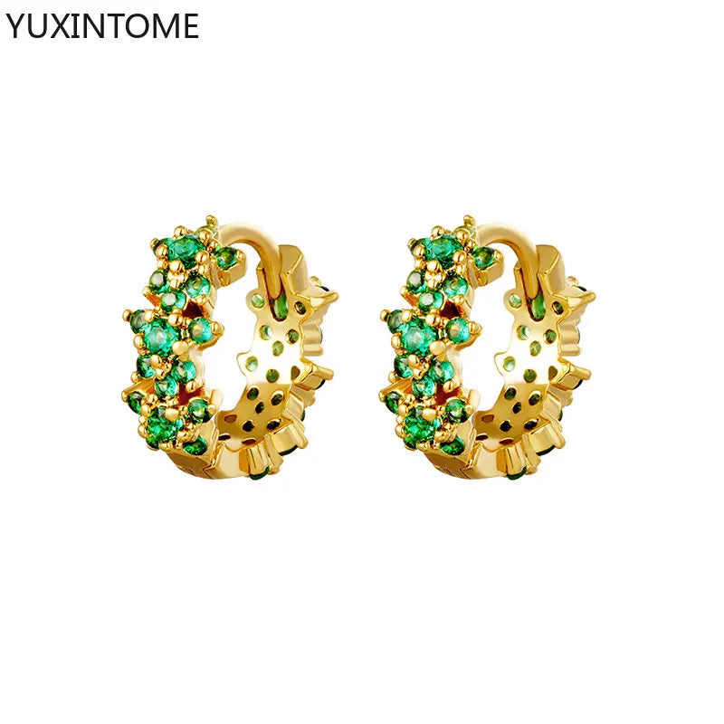 Luxury 925 Sterling Silver Ear Needle Flower Colorful Crystal Gold Earring For Women Hoop Earrings Trend Jewelry  Accessories