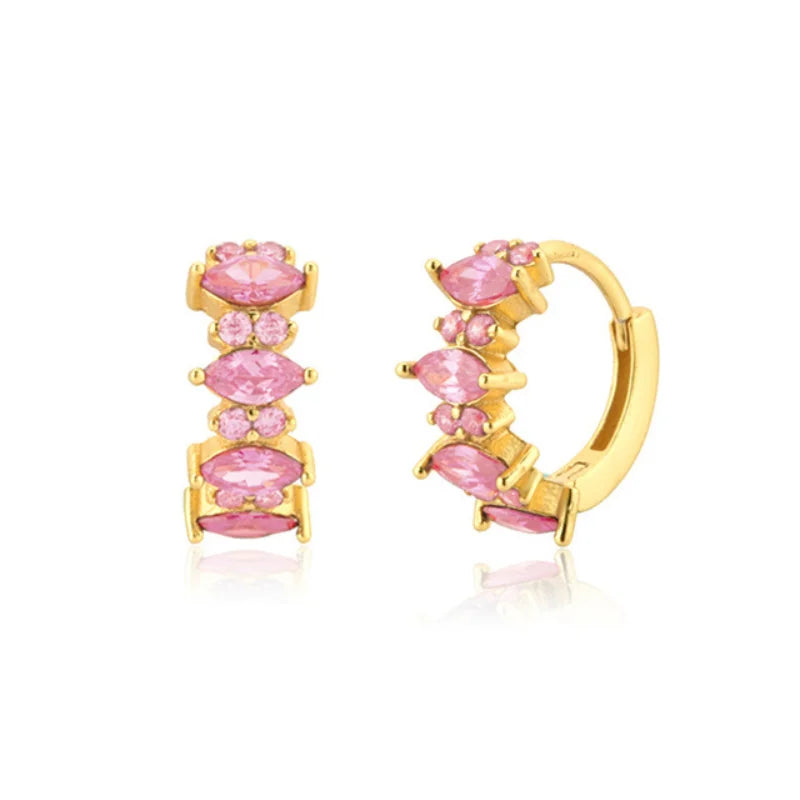 Luxury 925 Sterling Silver Ear Needle Flower Colorful Crystal Gold Earring For Women Hoop Earrings Trend Jewelry  Accessories