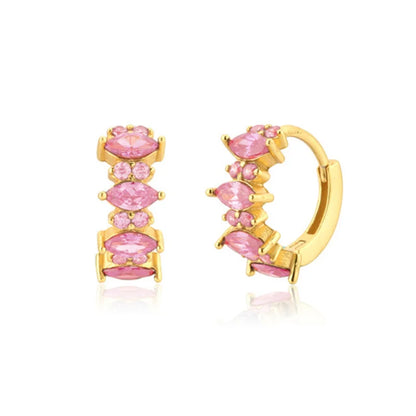 Luxury 925 Sterling Silver Ear Needle Flower Colorful Crystal Gold Earring For Women Hoop Earrings Trend Jewelry  Accessories