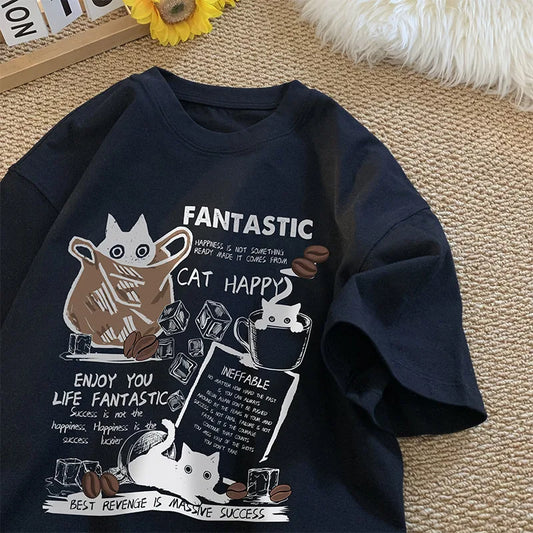 Cartoon Cat Group Printed T-Shirt