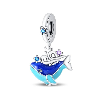 Blue Series 925 Sterling Silver Turtle,Whale & Seahorse Dangle Charm Fits Bracelet Kids Ocean Jewelry Accessories