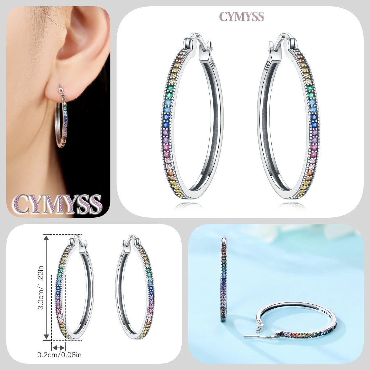 CYMYSS 2025 New 925 Sterling Silver Classic Hollow-out Versatile Hoop Earrings for Women Fine Jewelry Ideal Birthday Party Gifts
